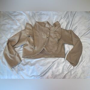 Mia joy joyfolie camel Tan Ruffled short Jacket shrug asymmetrical buttons 10